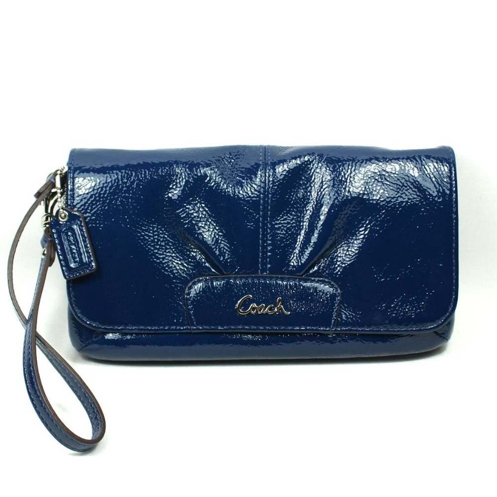 Coach Ashley Wristlet Blue Patent Leather Clutch